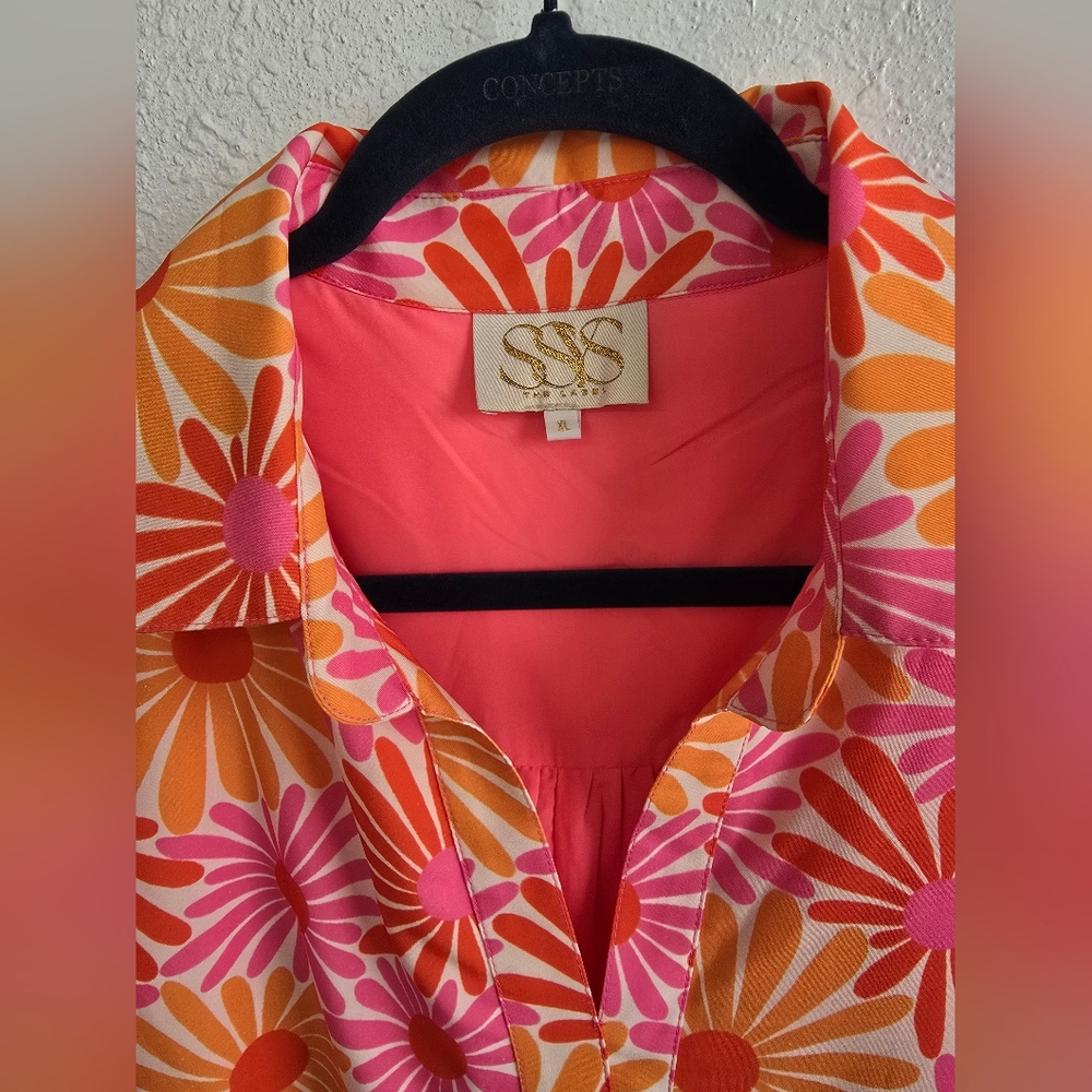 SSYS the label The Short Sleeve Emery Midi Dress in Pink Orange Daisy XL - Picture 8 of 11